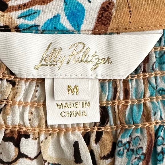 Lilly Pulitzer Elsa 100% Silk Blouse Lilly's Zoo Print M Smocked Timeless NWOT - Picture 10 of 16